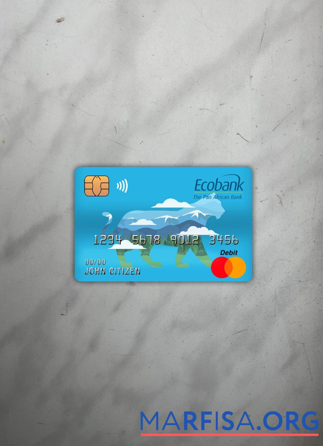 Downloadable Central African republic ecobank master debit card photolook front download for verification